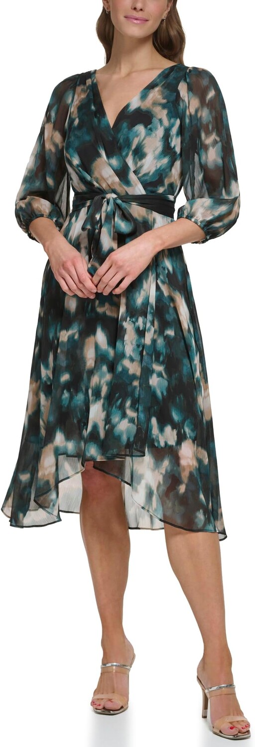 

Платье Balloon Sleeve Faux Wrap DKNY, цвет Pine Multi