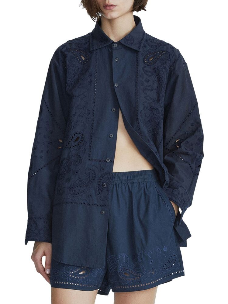 

Рубашка Vivian с пейсли и люверсами Rag & Bone, темно-синий