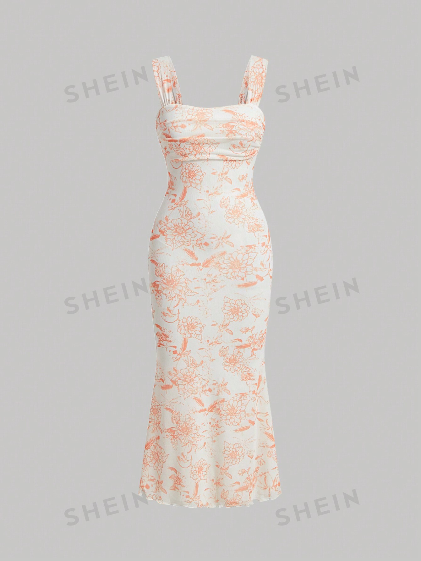 цена SHEIN MOD Платье трапециевидной формы без рукавов с цветочным принтом и высоким низом на талии, жженый апельсин