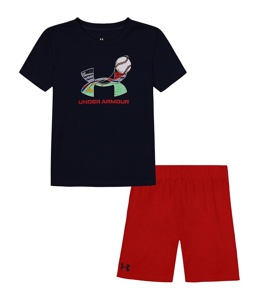 

Комплект из футболки и шорт с бейсбольным логотипом Under Armour Little Boys 2T-7 с короткими рукавами, синий