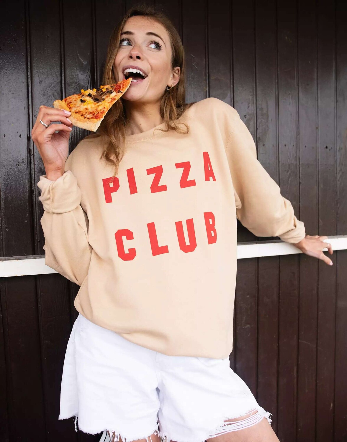 

Песочный свитшот унисекс с надписью Pizza Club Batch1, Бежевый