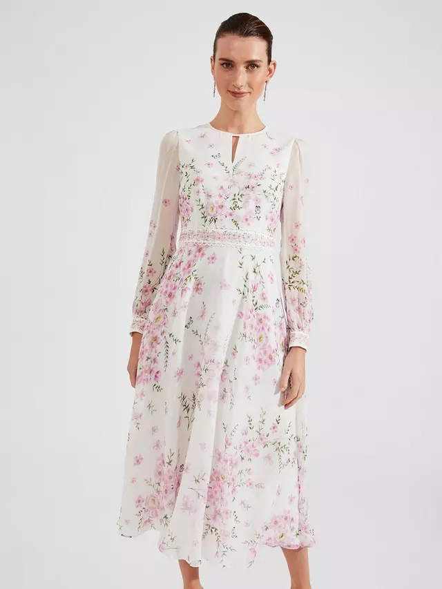 

Платье Hobbs Petite Skye Floral Print Silk Midi, цвет ivory/multi
