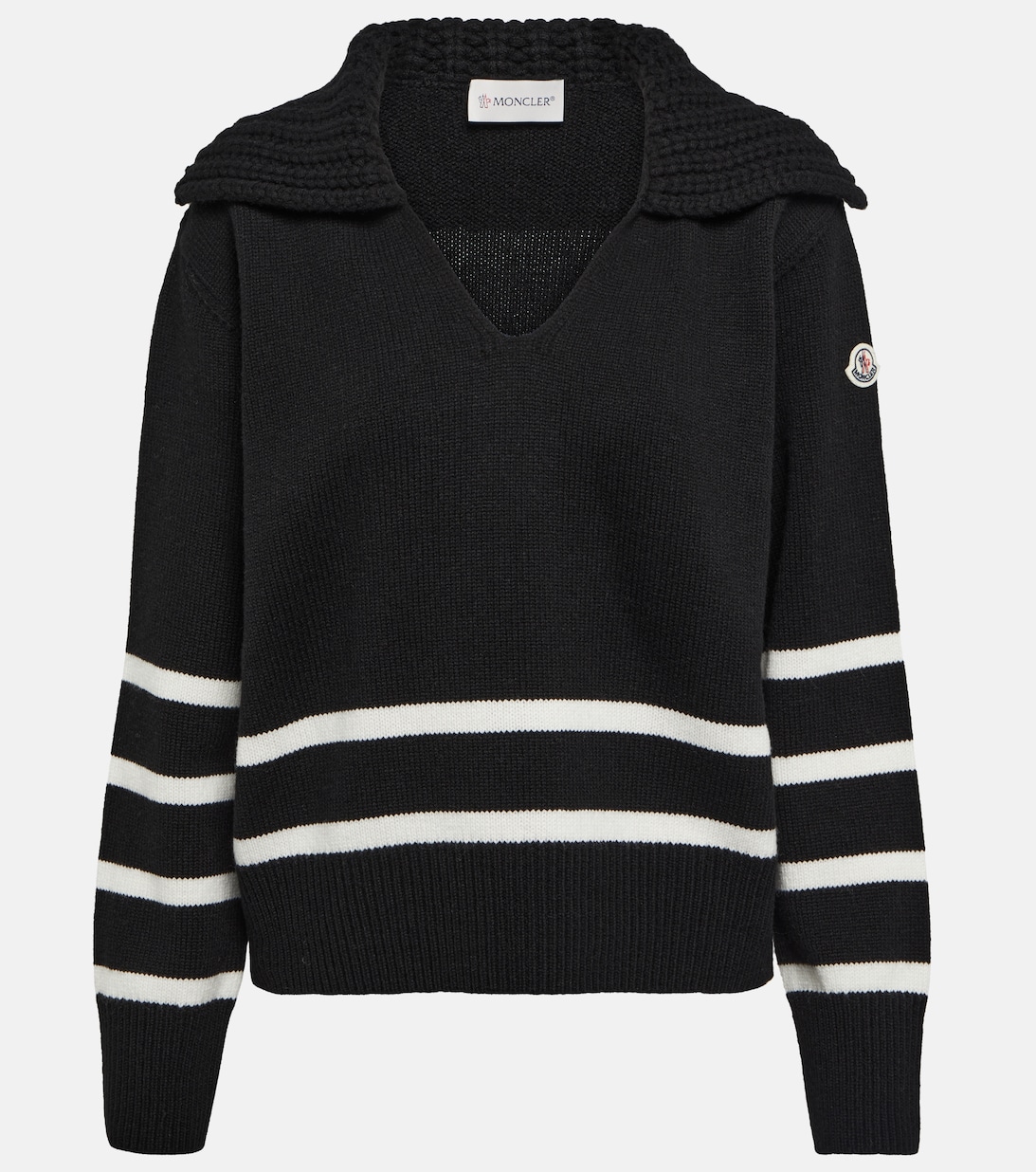 цена Полосатый свитер из шерсти и кашемира MONCLER, черный
