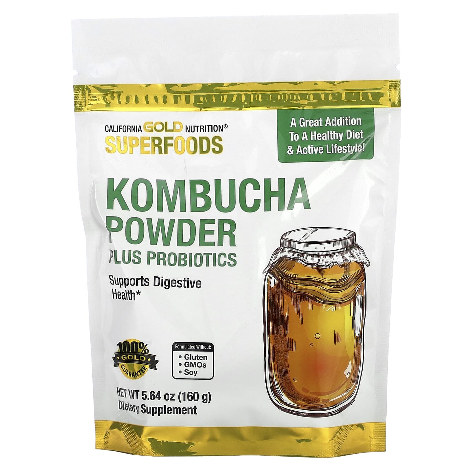 

SUPERFOODS - порошок чайного гриба с пробиотиками, 160 г (5,64 унции), California Gold Nutrition