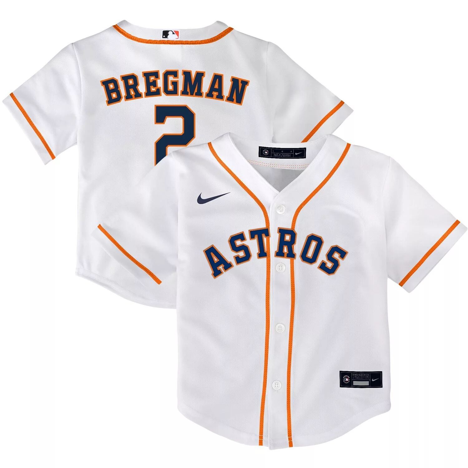 

Реплика Джерси Nike Alex Bregman White Houston Astros Home 2020 для малышей Nike