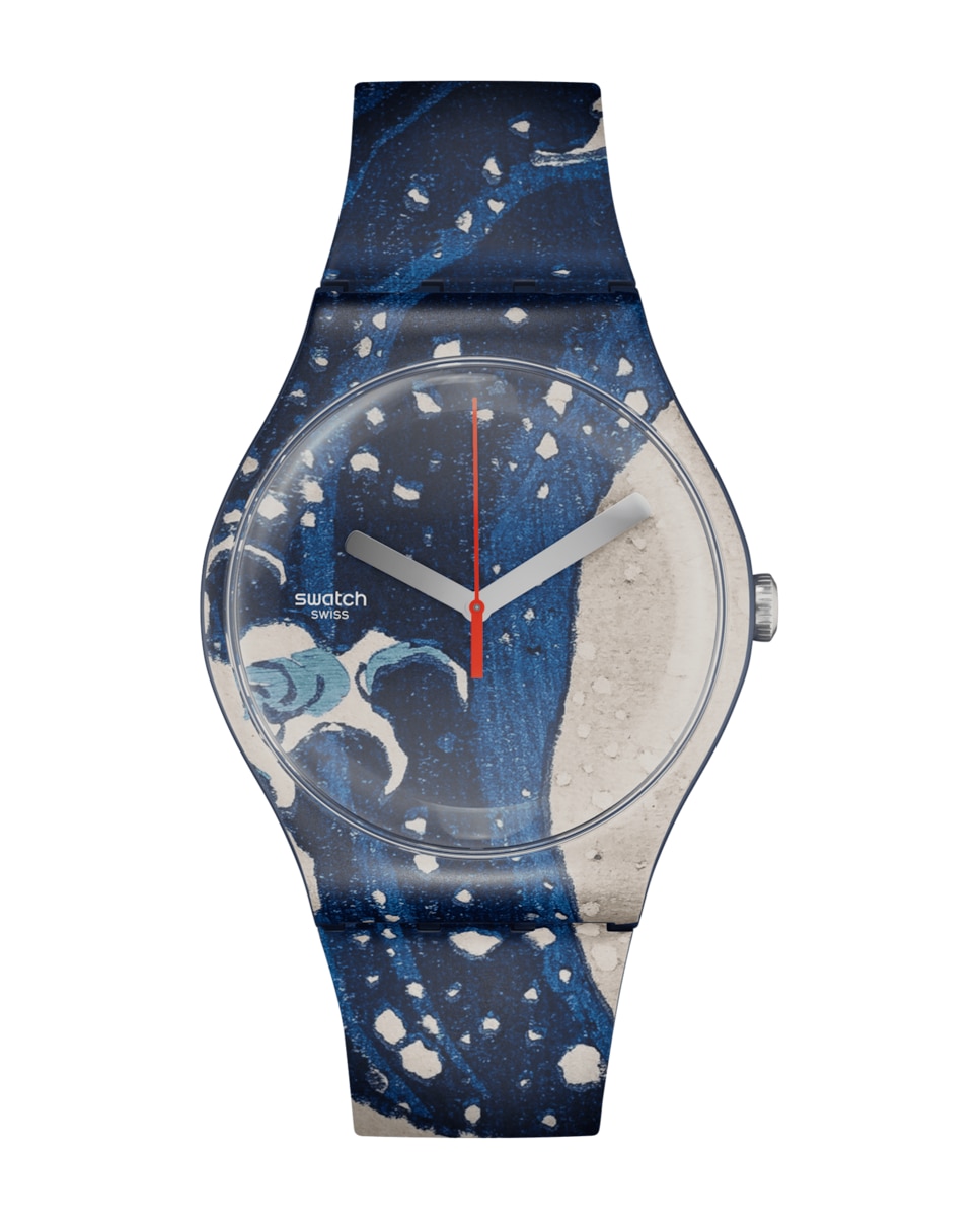 Часы Great Wave от hokusai & astrolabe с синим силиконовым ремешком Swatch, синий