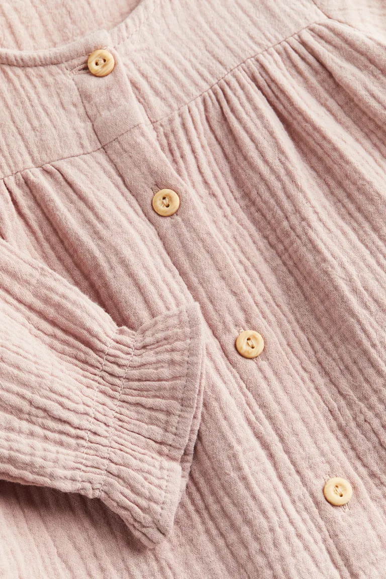 

Хлопковое платье с длинными рукавами H&M, розовый