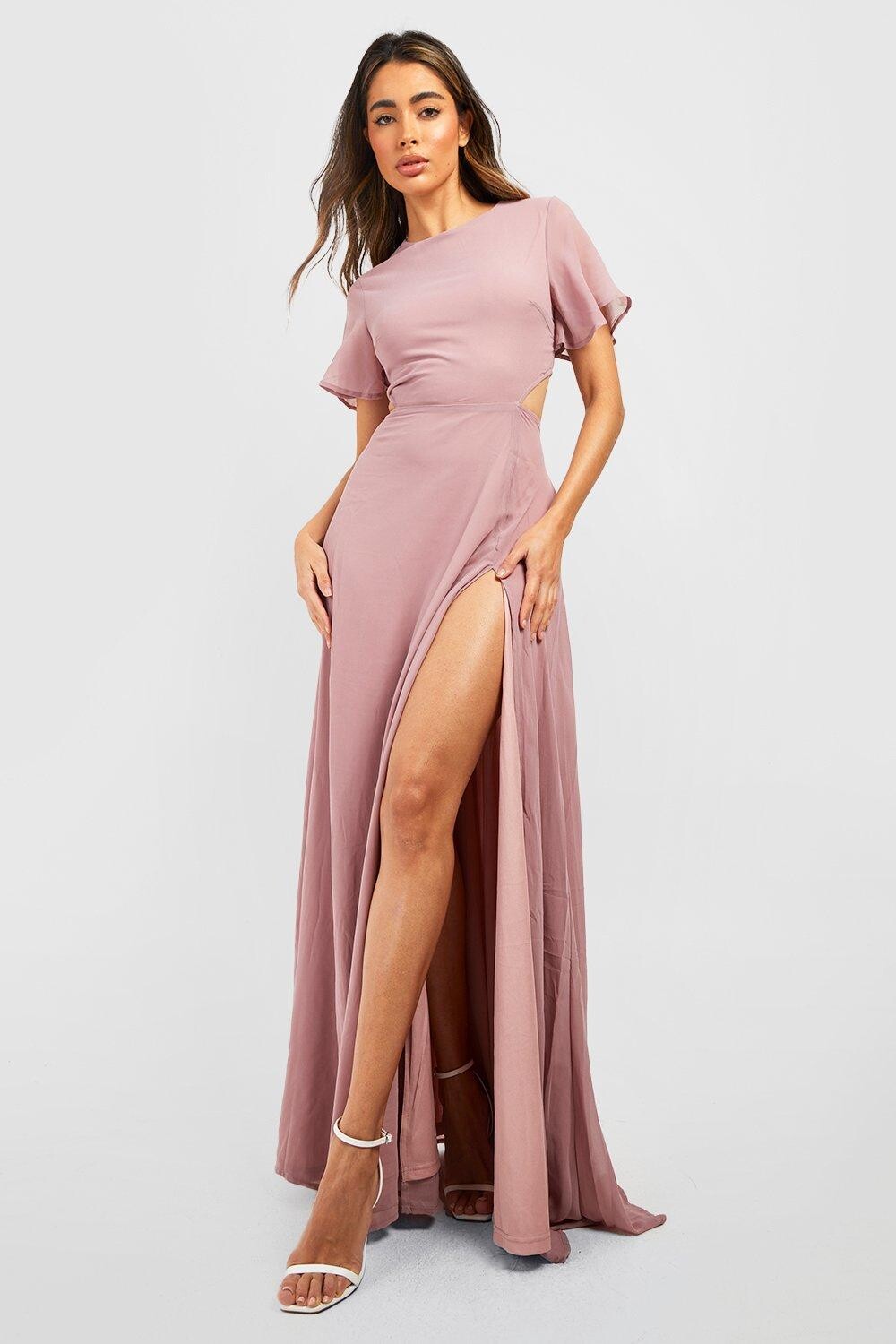 

Платье макси из шифона Boohoo, норковый