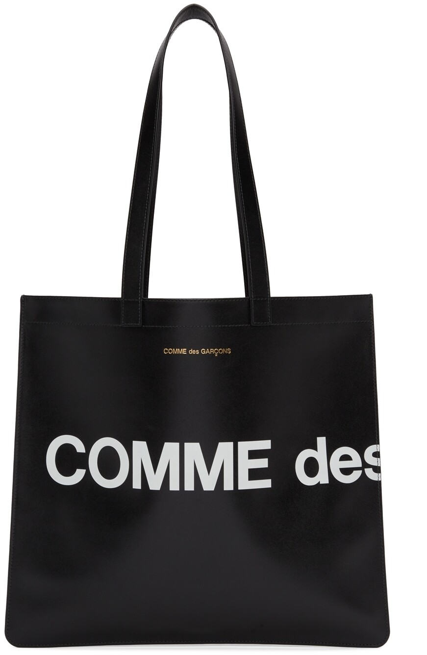 

Черная кожаная большая сумка-тоут с логотипом Comme des Garçons