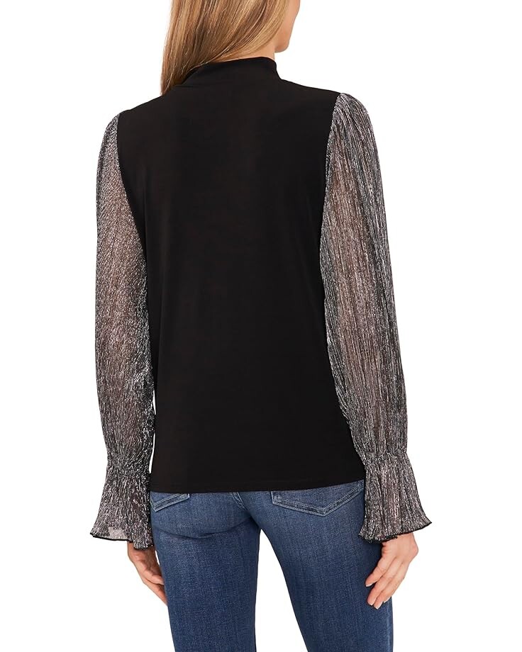 

Топ CeCe Long Sleeve Mixed Media Mock Neck Top, цвет Rich Black