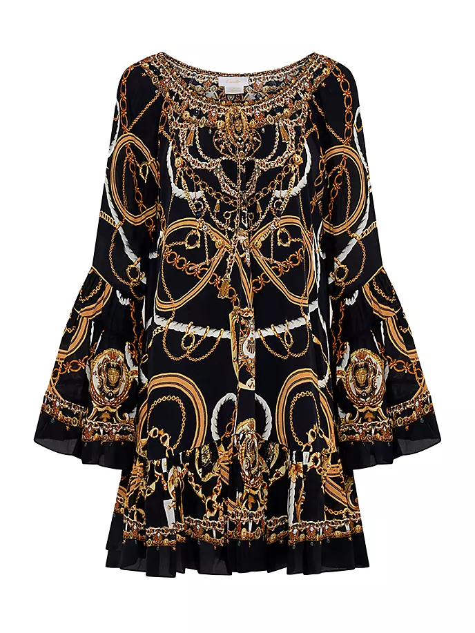 Шелковое мини-платье А-силуэта с абстрактным принтом Camilla, цвет coast to coast