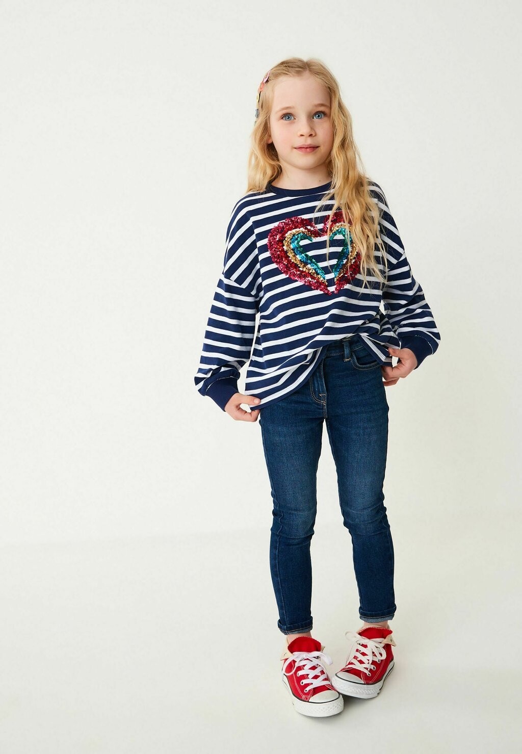 

Футболка с длинными рукавами Rainbow Sequin Heart Cuffed Top Next, цвет navy stripe