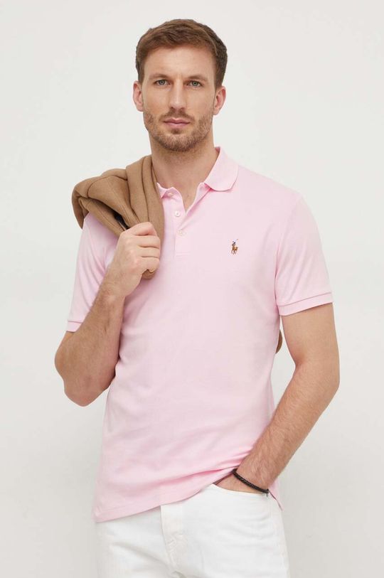 Хлопковая рубашка-поло Polo Ralph Lauren, розовый рубашка поло из сетчатой ткани приталенного кроя polo ralph lauren синий