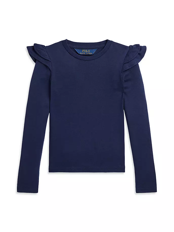 

Вязаный топ с рюшами и плечами для маленьких девочек и девочек Polo Ralph Lauren, белый