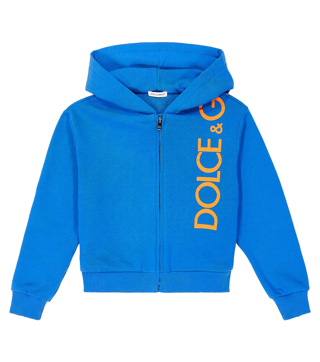 Худи из хлопкового джерси с логотипом Dolce&Gabbana, синий худи на молнии из хлопкового джерси с логотипом dolce