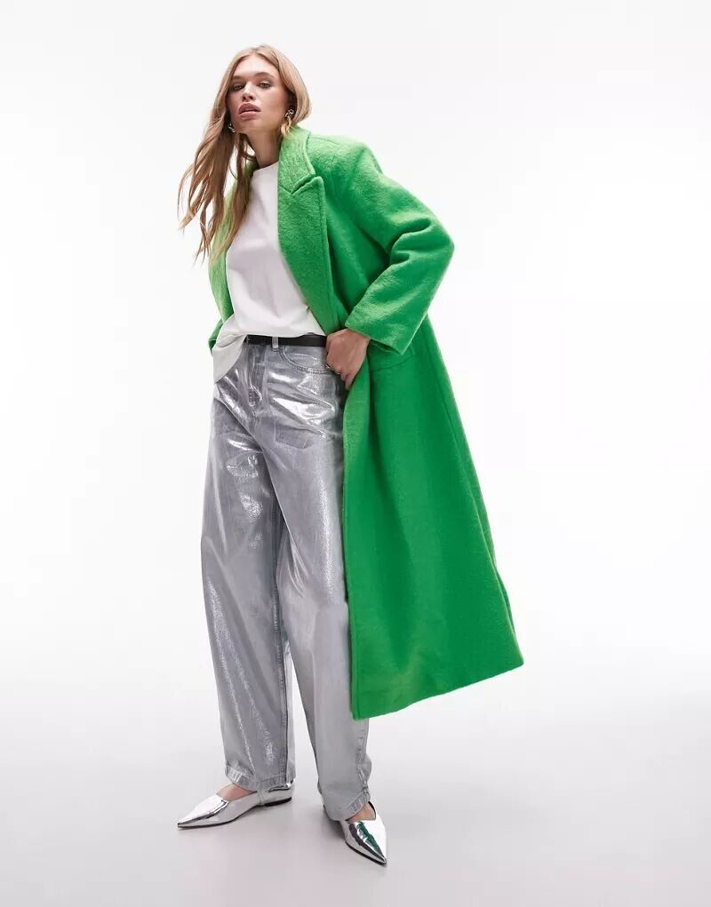

Зеленое пальто с начесом на плечах Topshop