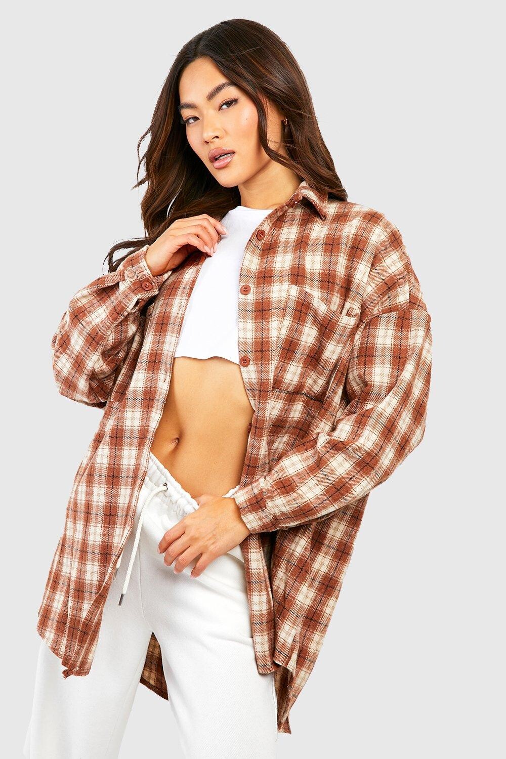 

Черная фланелевая рубашка оверсайз Boohoo, коричневый