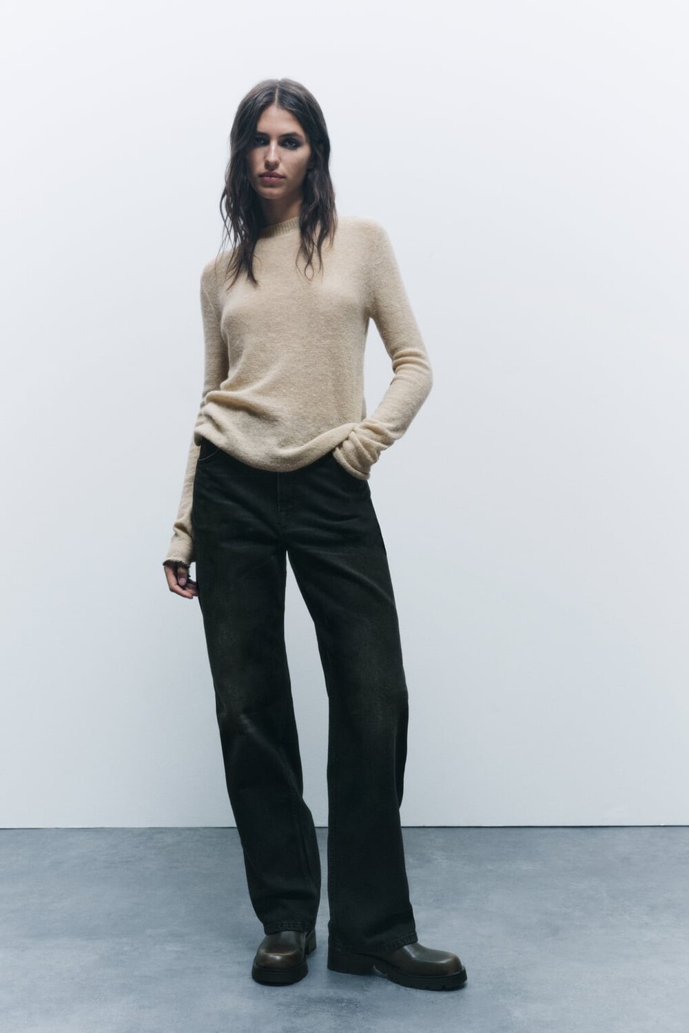 

Вязаный свитер с окантовкой ZARA, кэмел