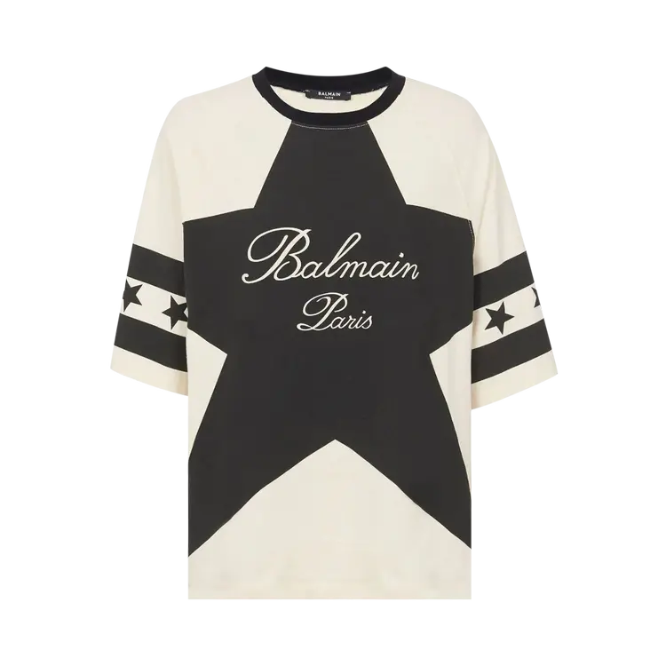 

Футболка Balmain Signature Stars Bulky 'Cream/Black', кремовый, Бежевый