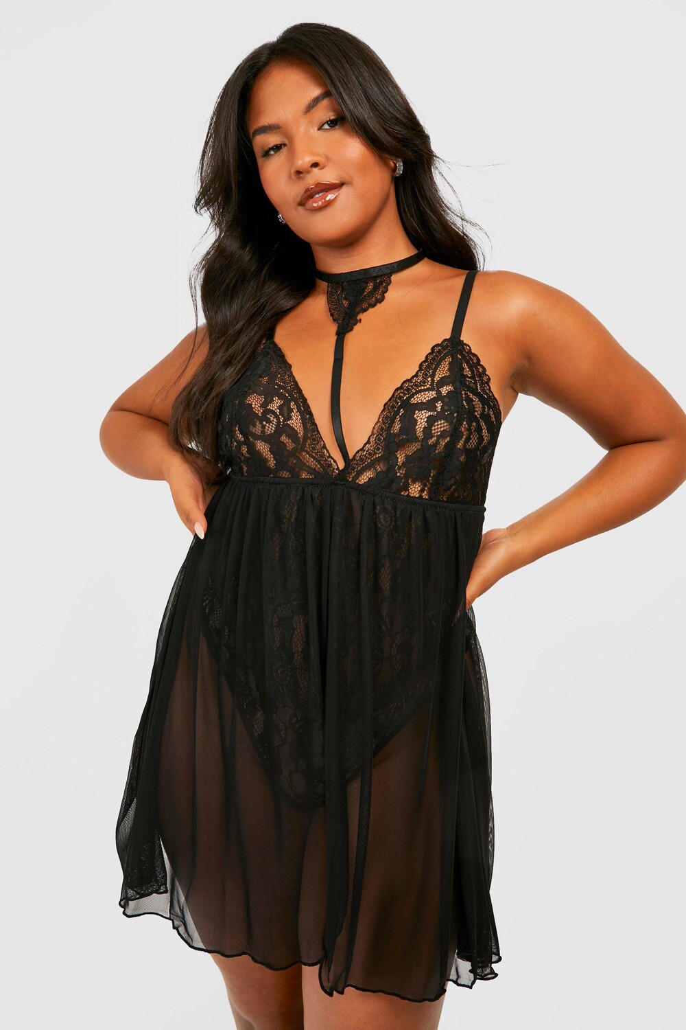 

Боди Babydoll Plus с колье boohoo, черный