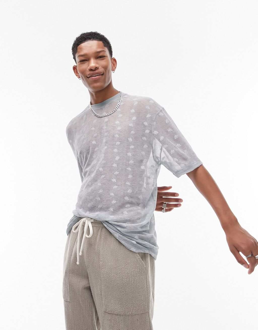 

Темно-зеленая объемная футболка Topman с прозрачными волнами, Зеленый