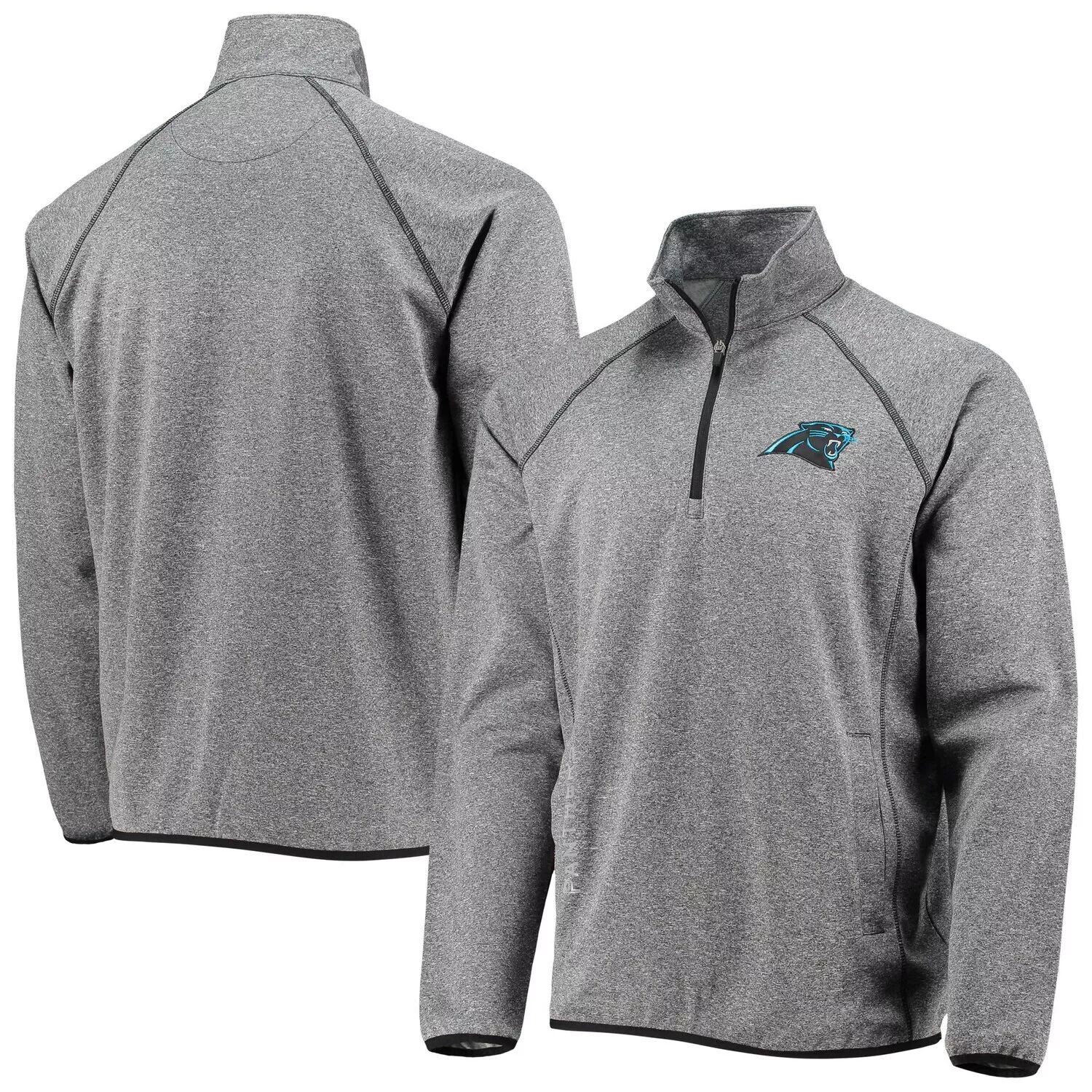 

Мужская спортивная куртка Carl Banks Heathered Grey Carolina Panthers Forefront с застежкой-молнией на половину длины реглан G-III