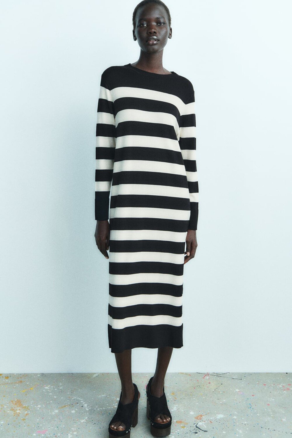 

Длинное трикотажное платье ZARA, экру