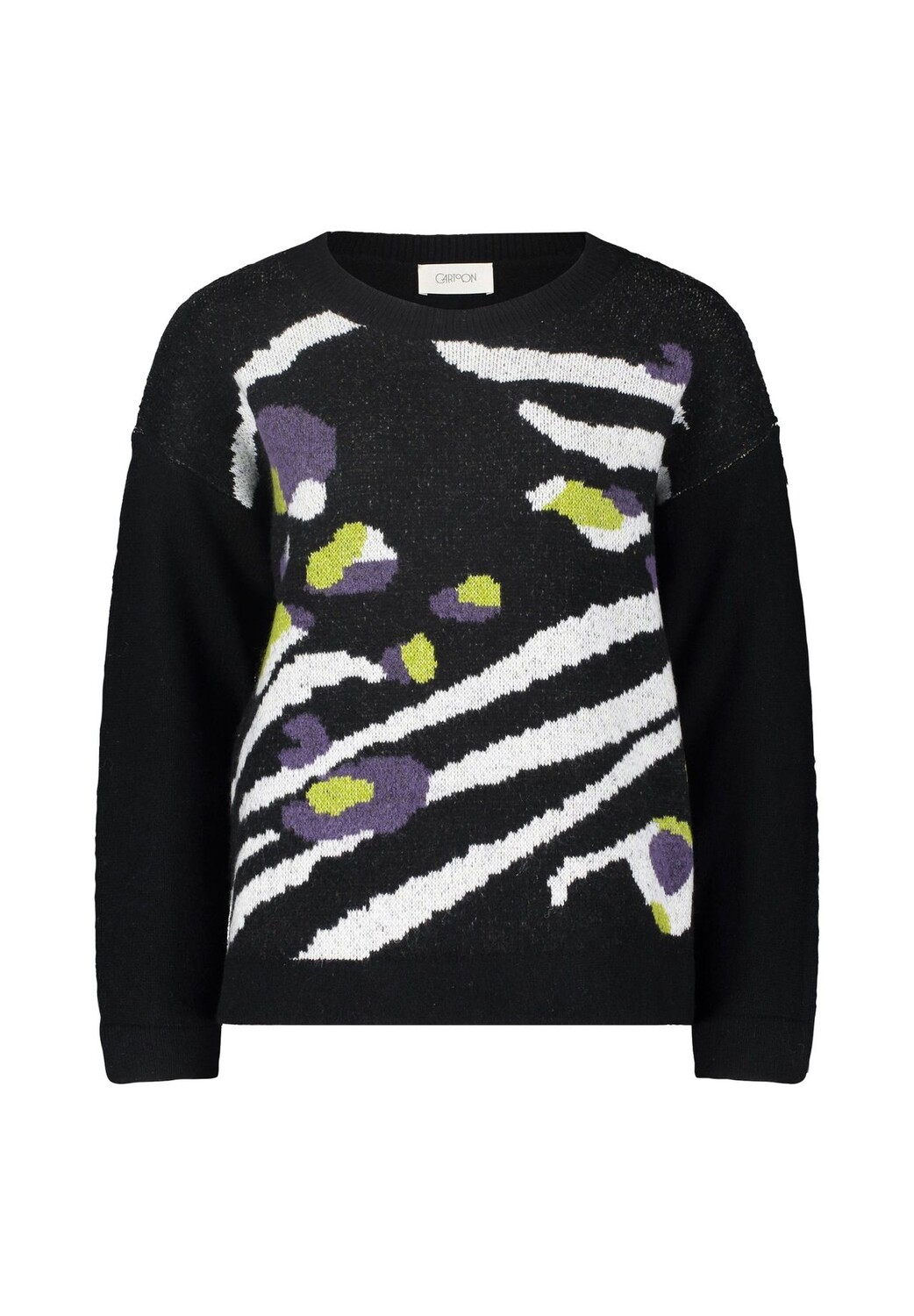 

Вязаный женский свитер с круглым вырезом CARTOON, цвет Black Cream