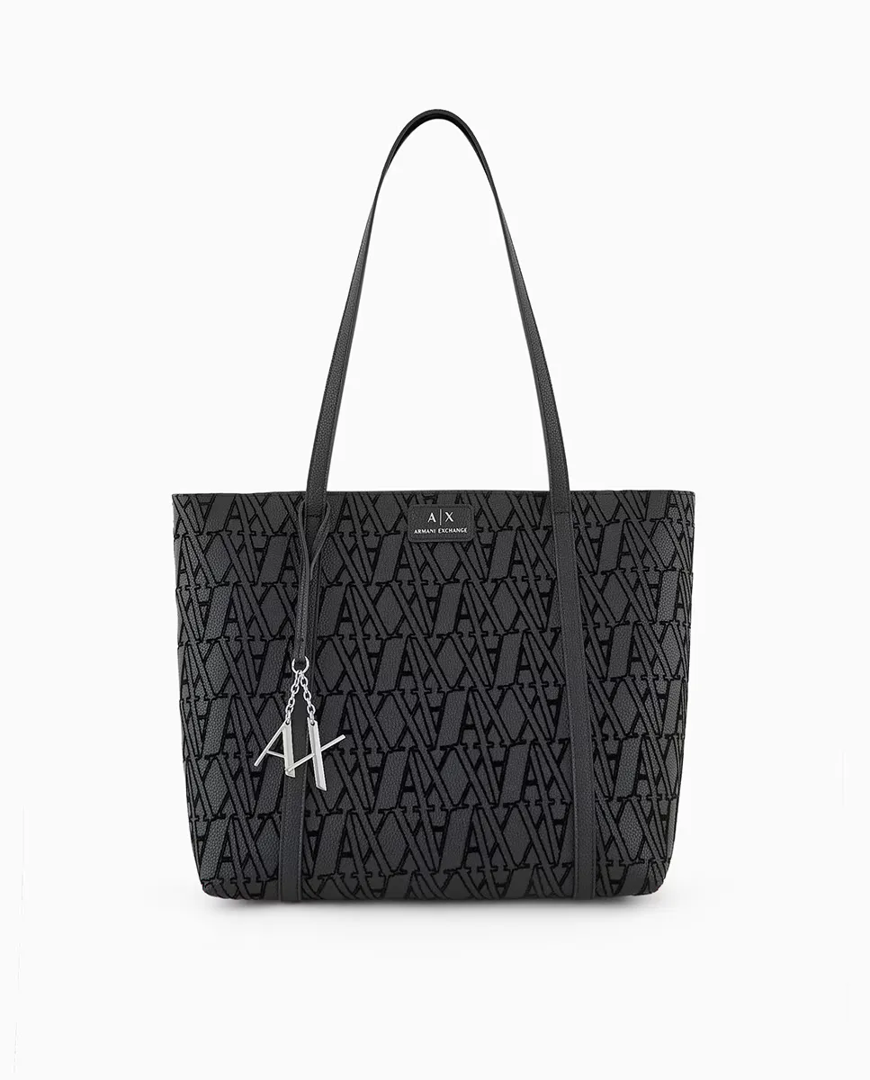 

Женская сумка-шоппер с флокированным логотипом Armani Exchange, черный