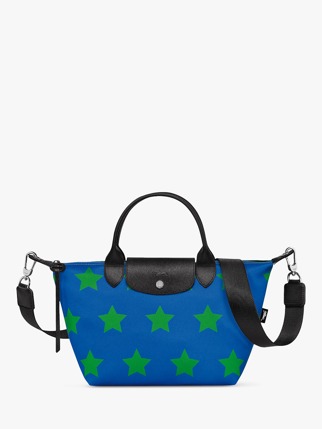 

Маленькая холщовая сумка Longchamp Le Pliage Collection со звездным принтом, кобальт/газон