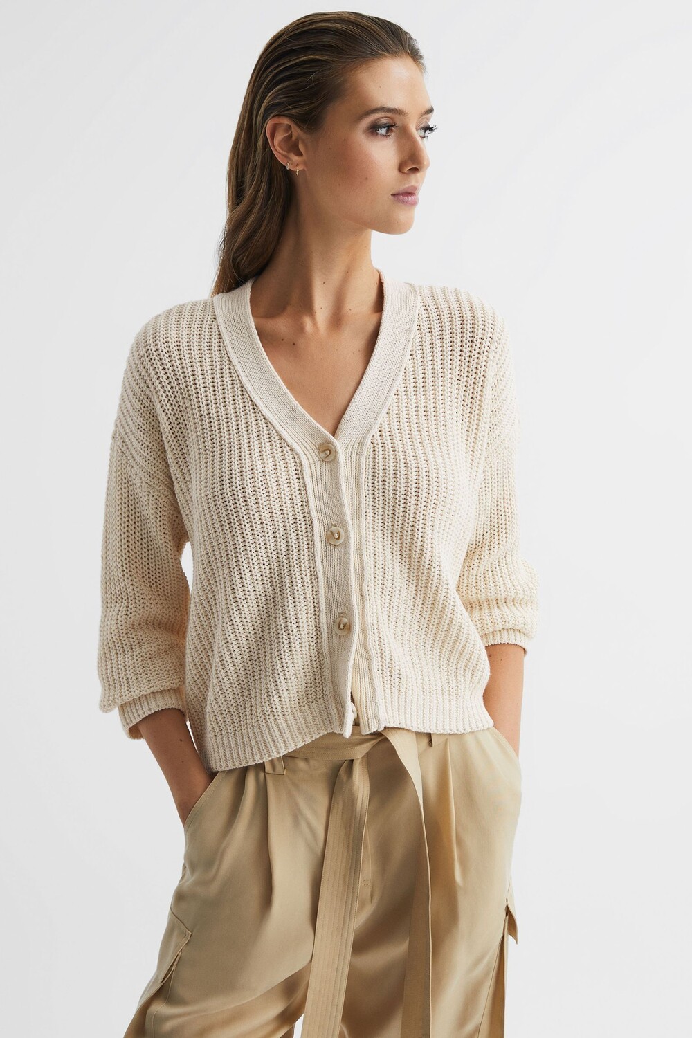 

Вязаный кардиган Adeena из смеси хлопка и льна Reiss