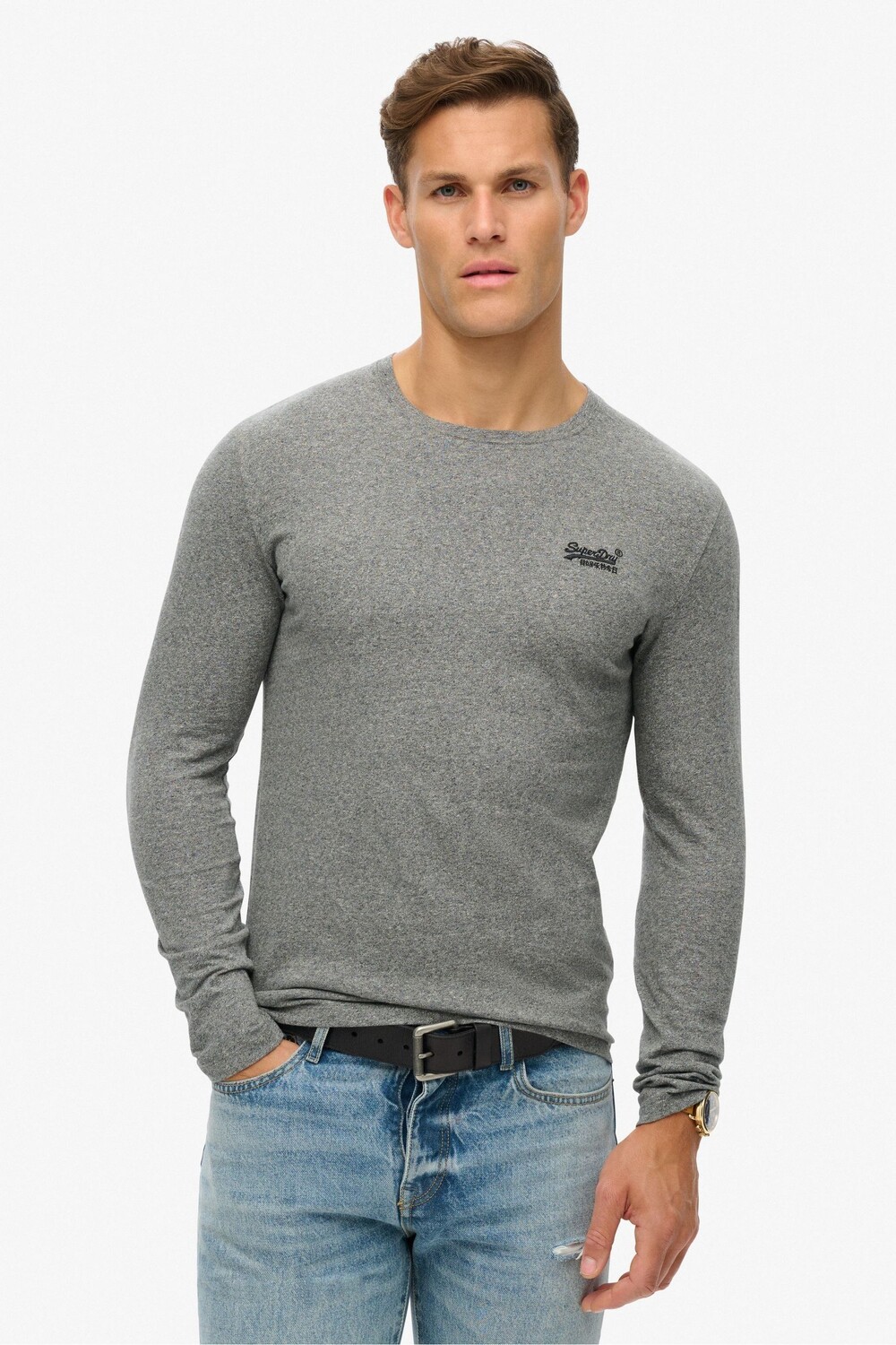 

100% хлопок, базовый топ с длинными рукавами и логотипом Superdry, серый