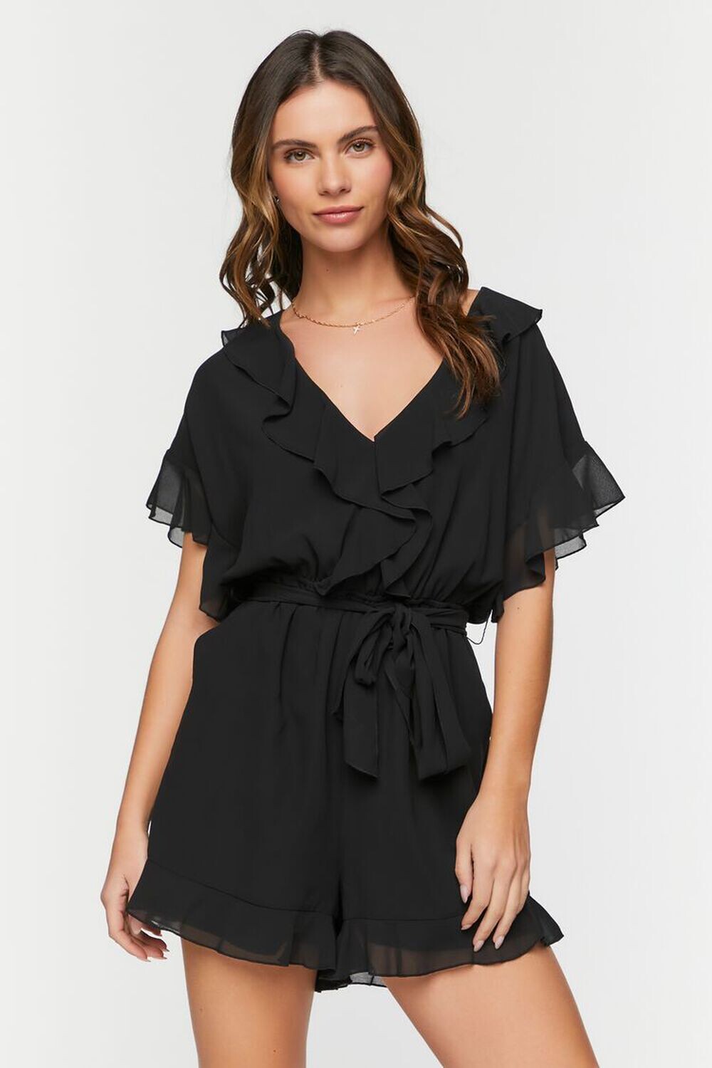 

Шифоновый комбинезон с оборками Forever 21, черный