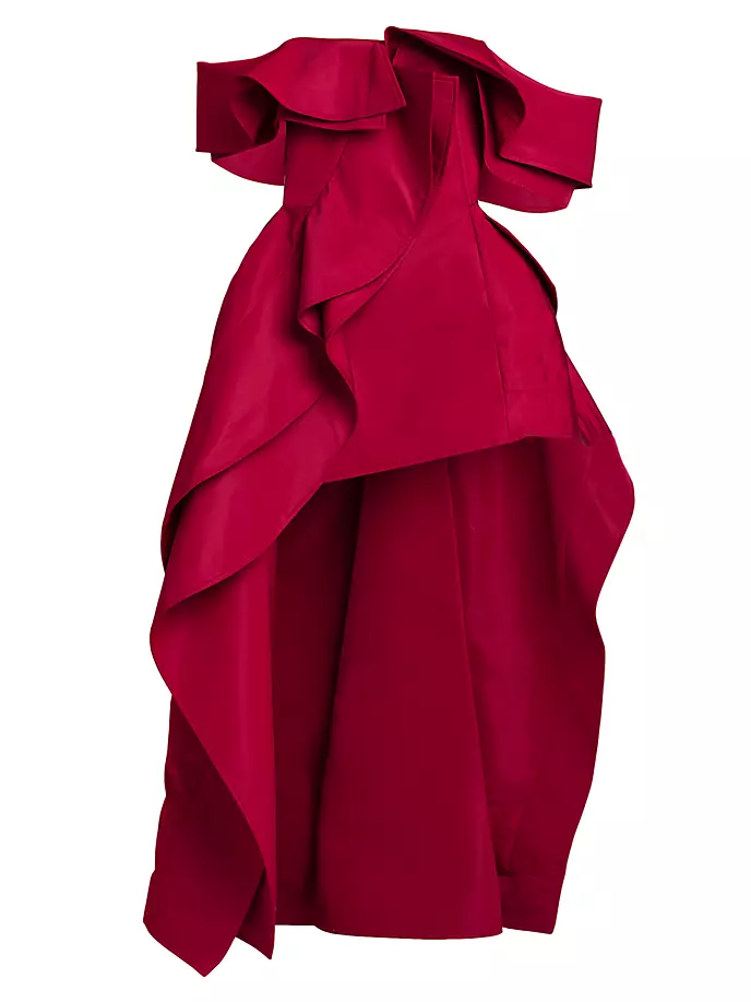 цена Платье с высоким и низким вырезом и оборками Alexander Mcqueen, красный