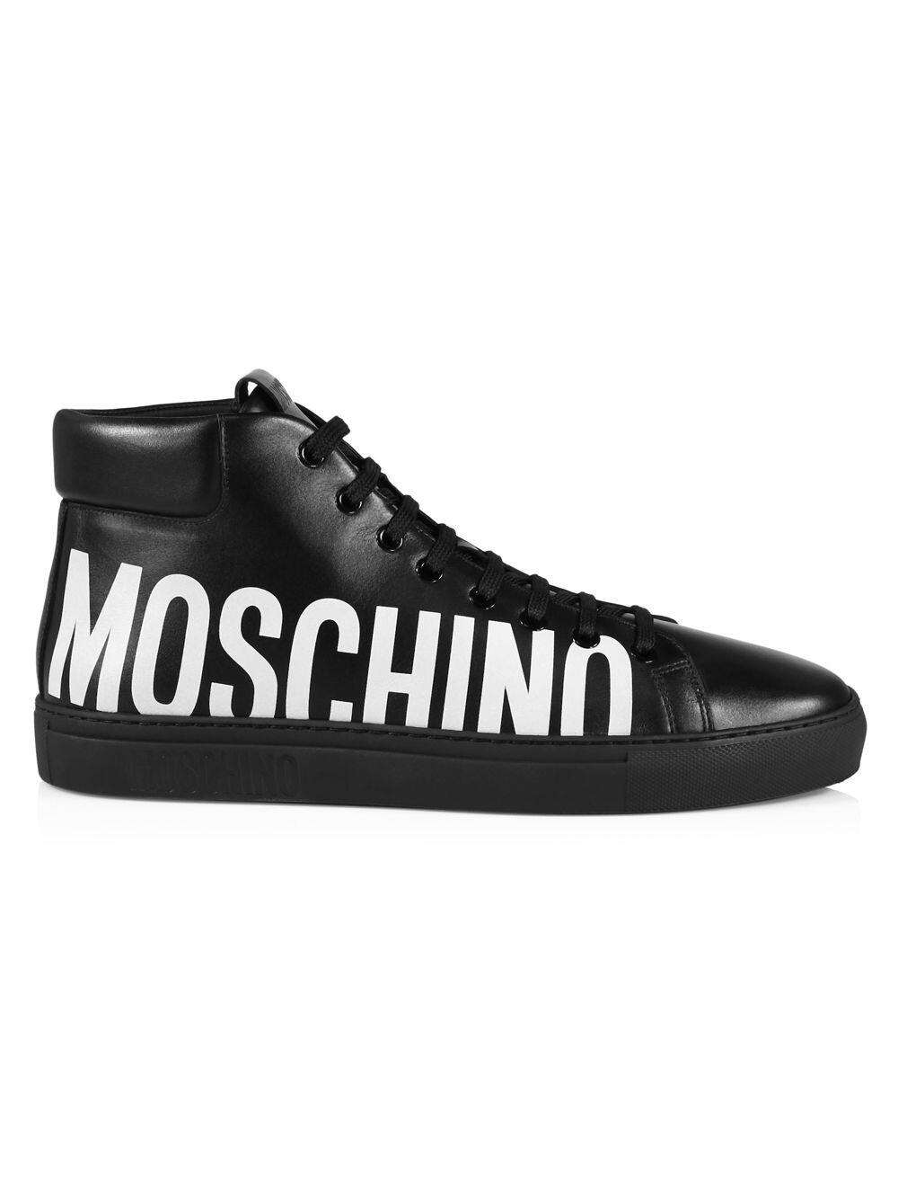 

Кожаные высокие кеды с логотипом Moschino, неро