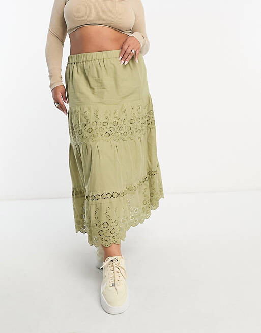 

Юбка цвета хаки с вышивкой Reclaimed Vintage plus Prairie