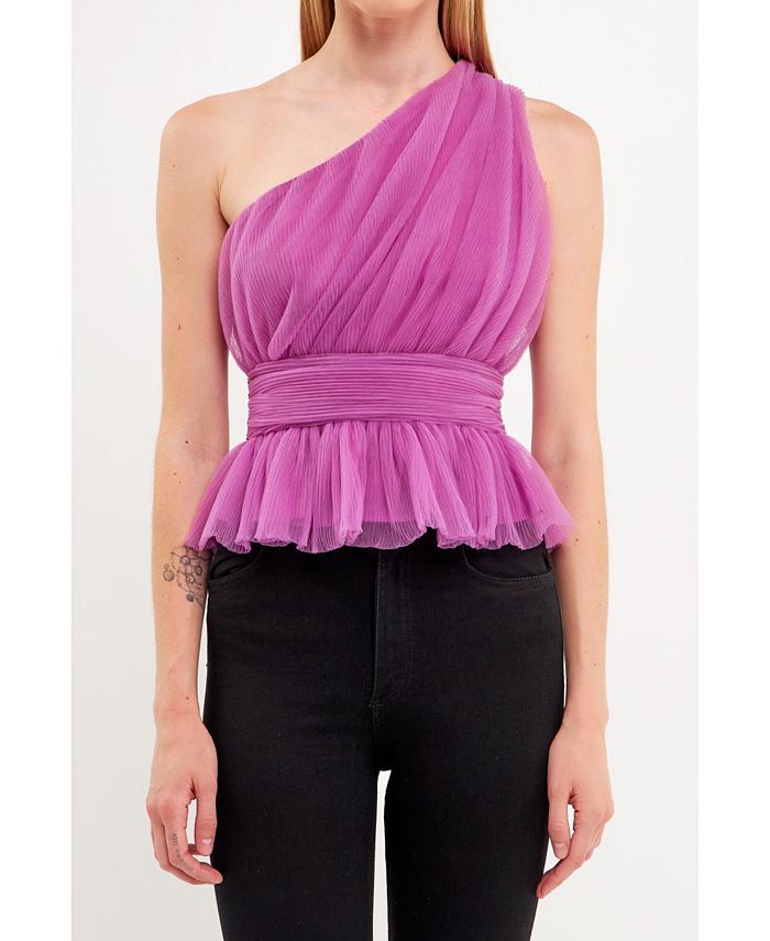 цена Женский топ из тюля с присборенными плечами на одно плечо endless rose, фиолетовый