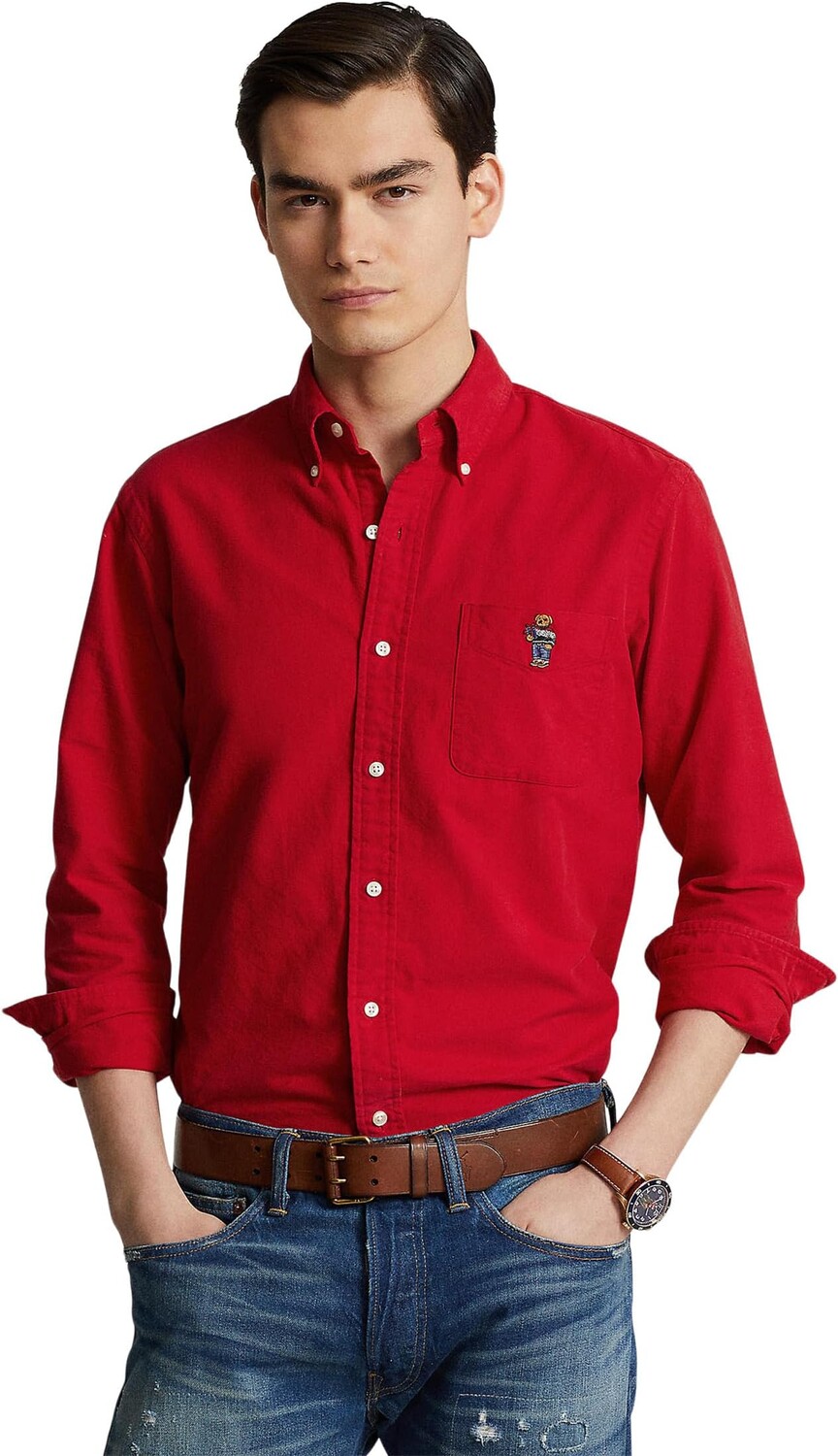 

Классическая оксфордская рубашка-поло с медведем Polo Ralph Lauren, красный