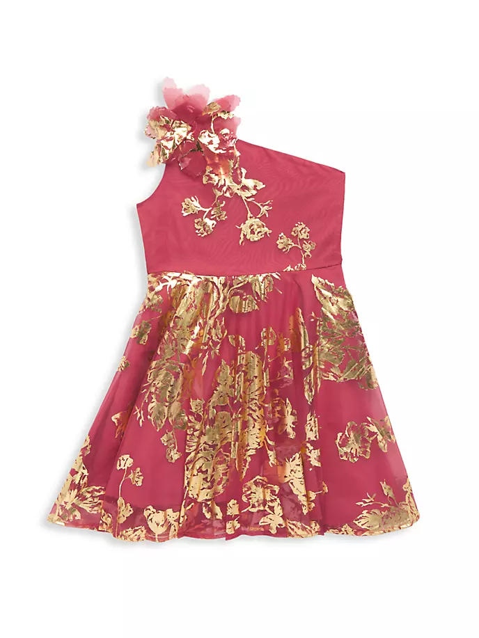 Платье из фольги на одно плечо для маленьких девочек и девочек Marchesa Notte Mini, коралл