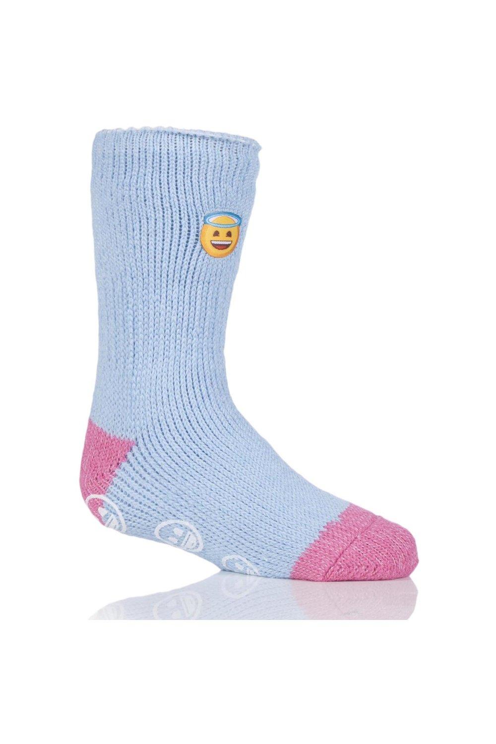 цена 1 пара носков-тапочек с изображением ангела и эмодзи SOCKSHOP Heat Holders, синий