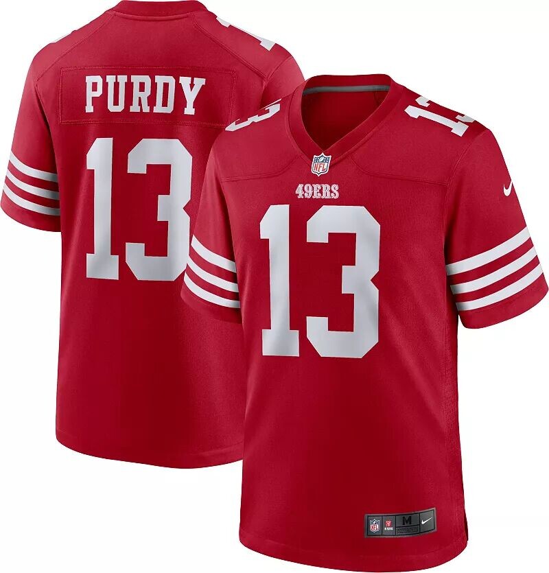 

Мужское джерси Nike San Francisco 49ers Brock Purdy #13 красного цвета