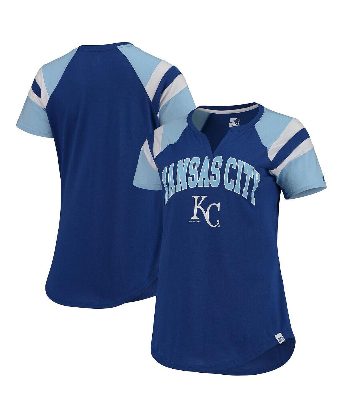 

Женская королевская синяя футболка реглан Kansas City Royals Game с вырезом в горловине Starter, Синий