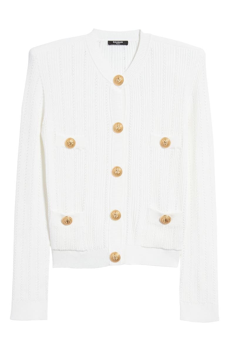 

Кардиган в рубчик с пуантелями BALMAIN, белый