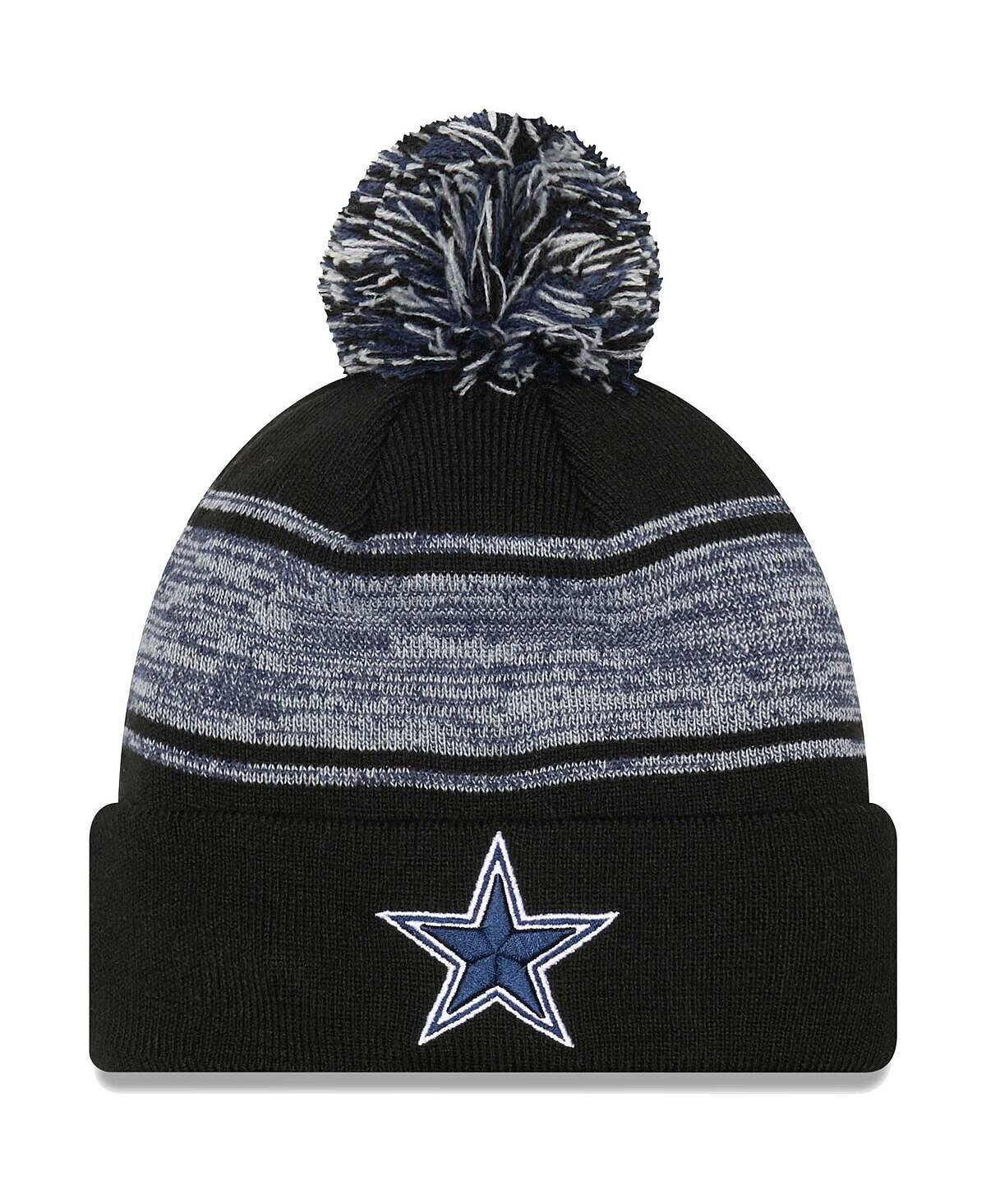 

Мужская черная вязаная шапка с манжетами и помпоном Dallas Cowboys New Era