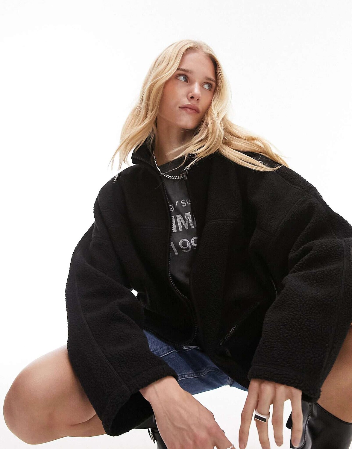 

Topshop borg на флисовой молнии с карманами черного цвета, Черный
