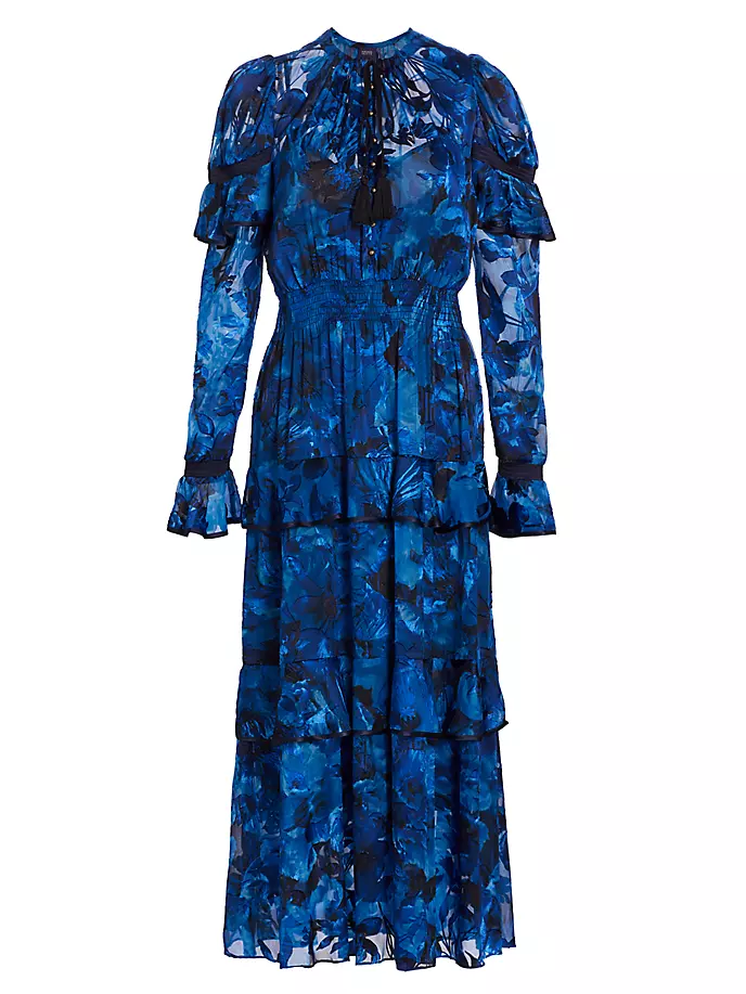 Многоярусное платье миди с цветочным принтом Marchesa Rosa Diantha Marchesa Rosa, синий