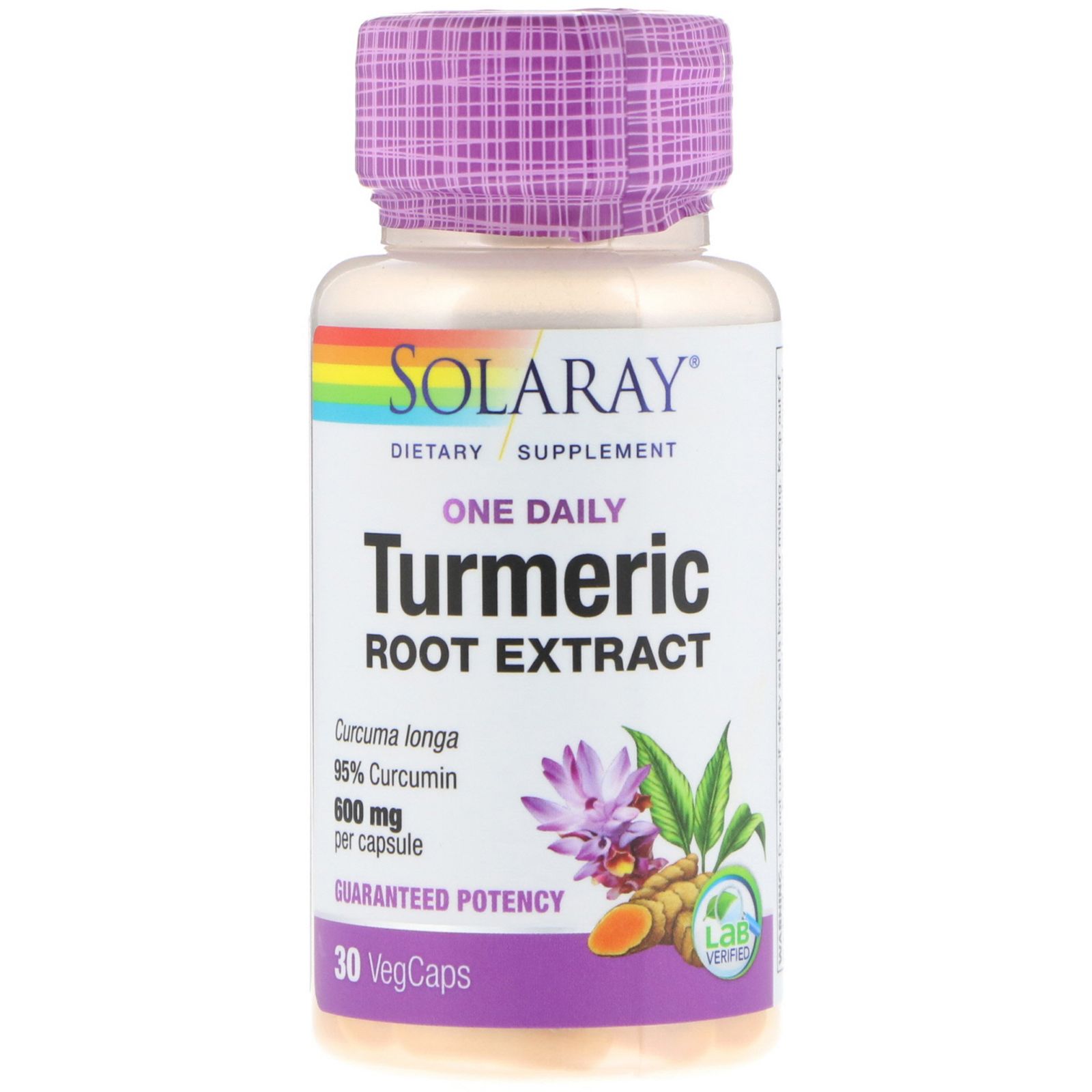 Solaray Turmeric Root Extract One Daily 600 mg 30 VegCaps solaray red yeast rice 600 mg 45 vegcaps