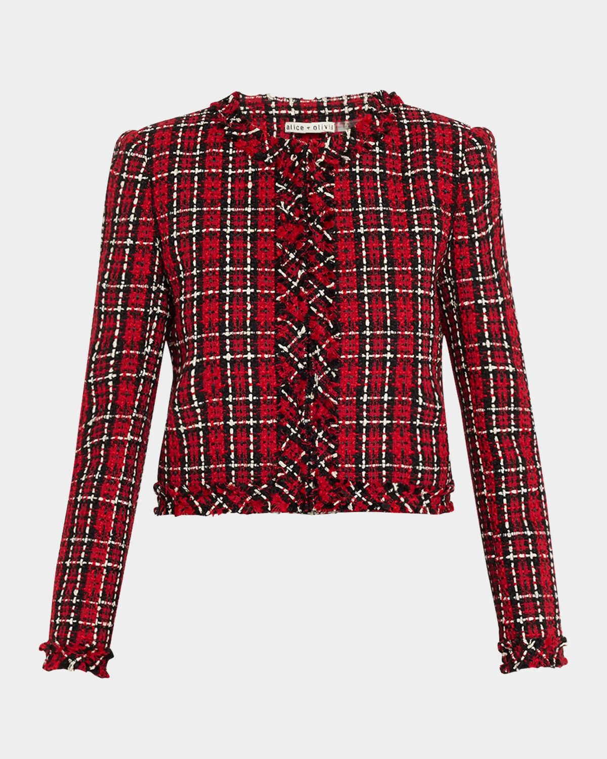 

Женский твидовый пиджак в клетку Kidman Alice + Olivia, цвет Schoolgirl Plaid Bright Ruby