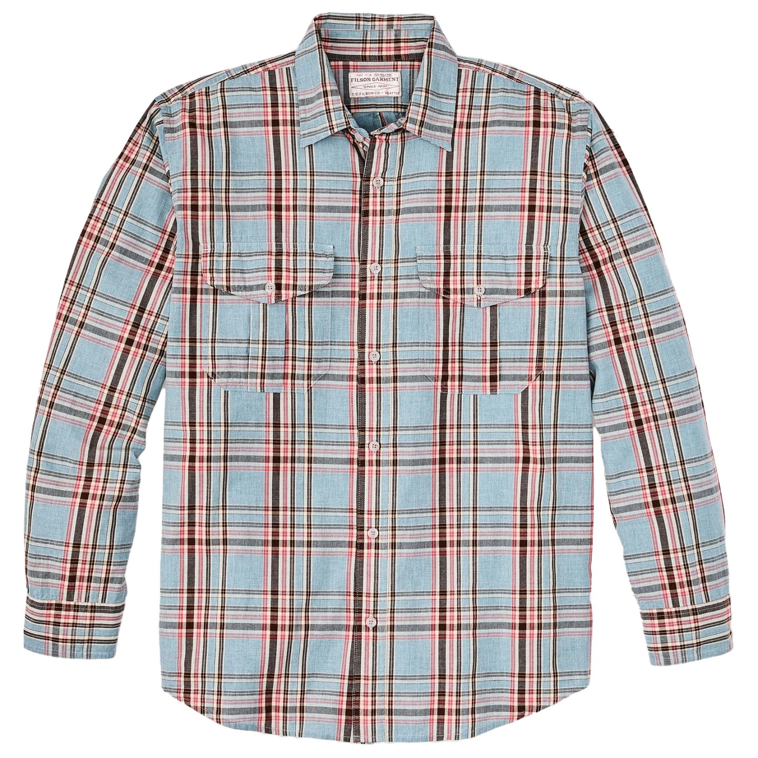Рубашка Filson Washed Feather Cloth Shirt, цвет Light Blue/Red/Natural Pla