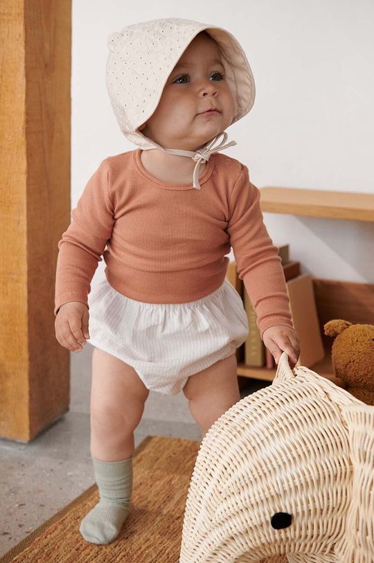 Liewood Хлопковая детская шапка Rae Baby Anglaise от солнца с ушками, бежевый